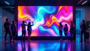 A photograph of a vibrant led display in a modern setting