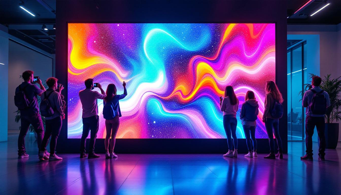 A photograph of a vibrant led display in a modern setting