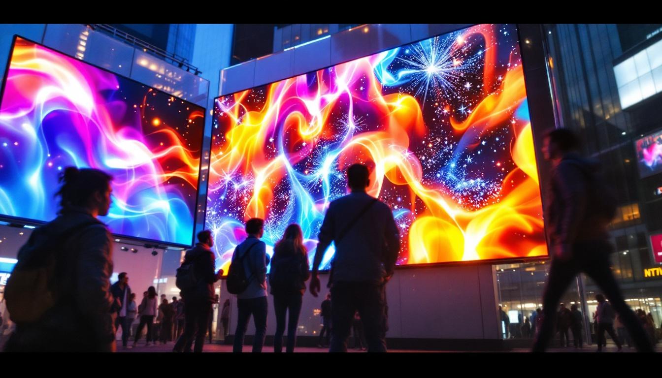 A photograph of a vibrant led display in an urban setting
