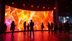 A photograph of a vibrant led display set up for an event