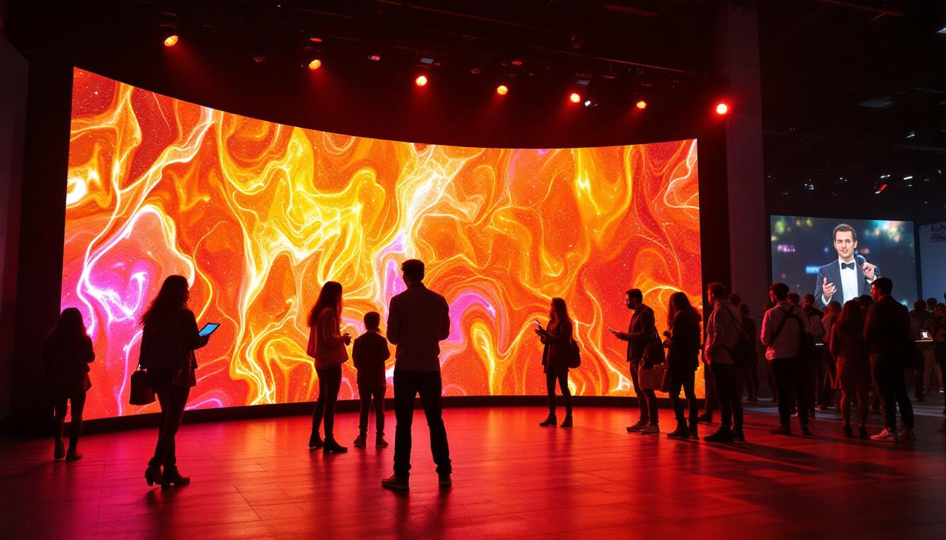 A photograph of a vibrant led display set up for an event