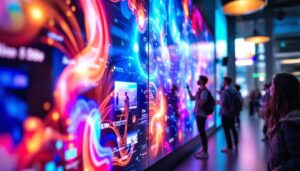 A photograph of a vibrant interactive led wall in use